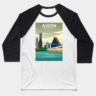 Austin Texas United States Vintage Minimal Retro Travel Poster Baseball T-Shirt